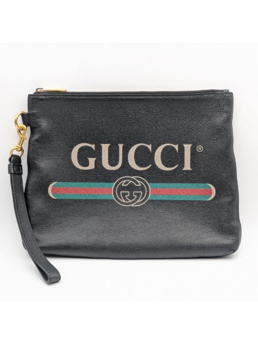 Gucci Vintage Logo Print GG Interlocking G Sherry Line Clutch Black